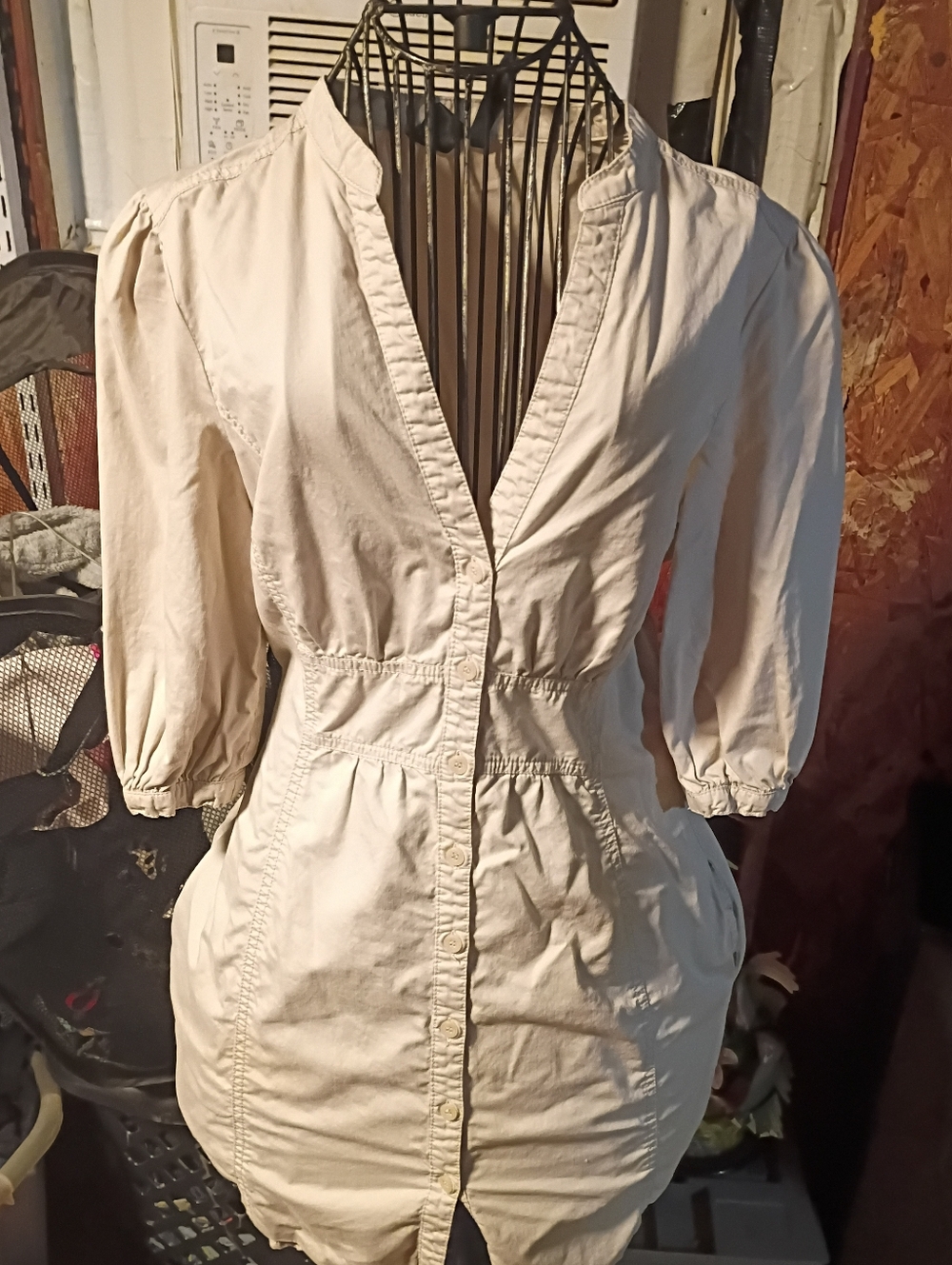 Light Cream Button-Front Shirt Dress by JING